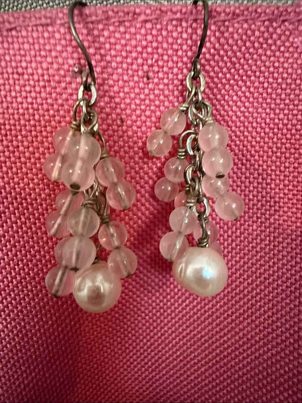Delicate Pink Bead and Pearl Drop Earrings